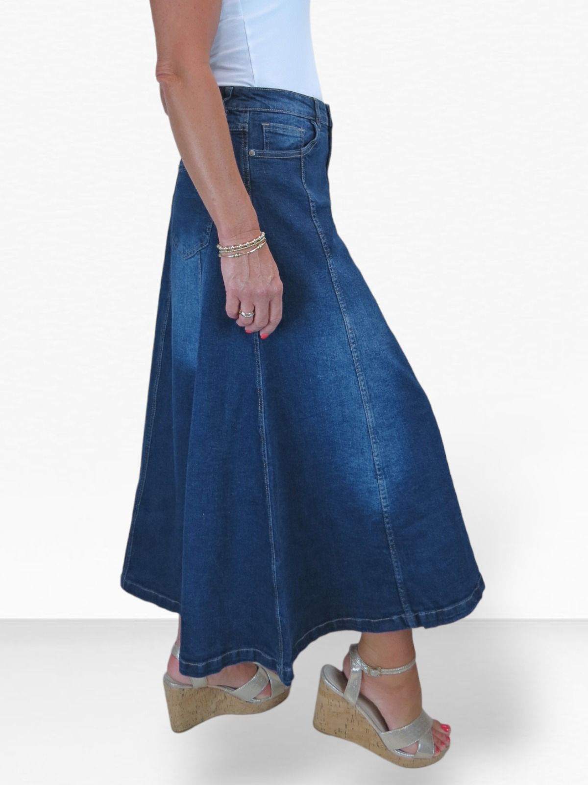 Paulo Due Flared Denim Maxi Skirt In Dark Indigo
