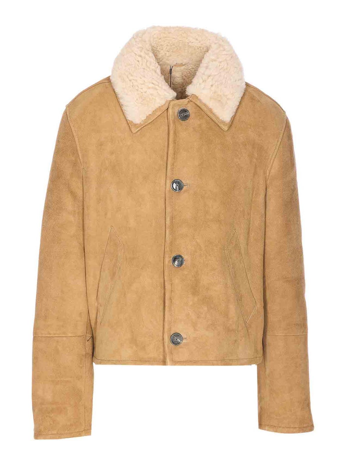 Beige Shearling Jacket With Buttons Closure