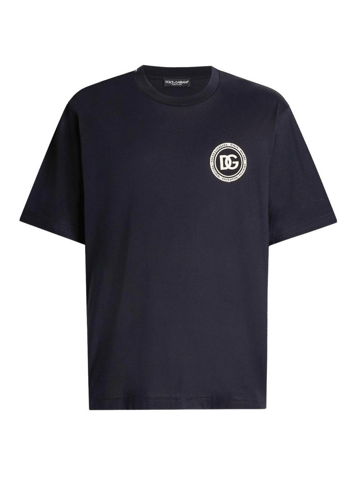 Blue Crewneck T-Shirt With Logo Embroidery On The Front In Cotton Man