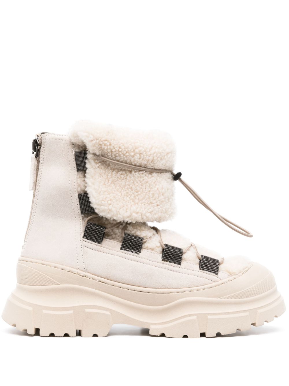 Ankle fleece leather boots - Neutrals