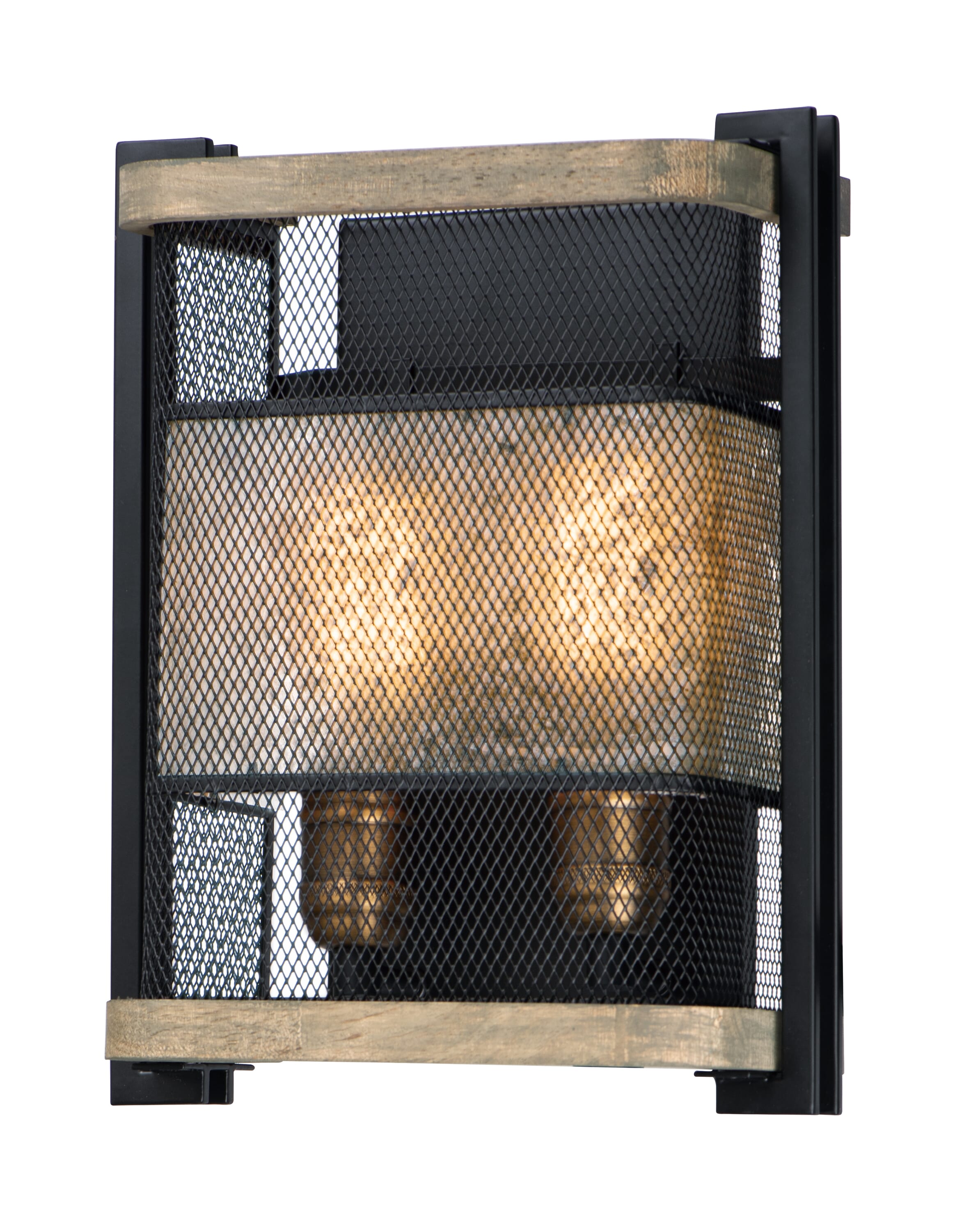 Boundry 13.25" 2-Light Wall Sconce in Black/Barn Wood/Antique Bra
