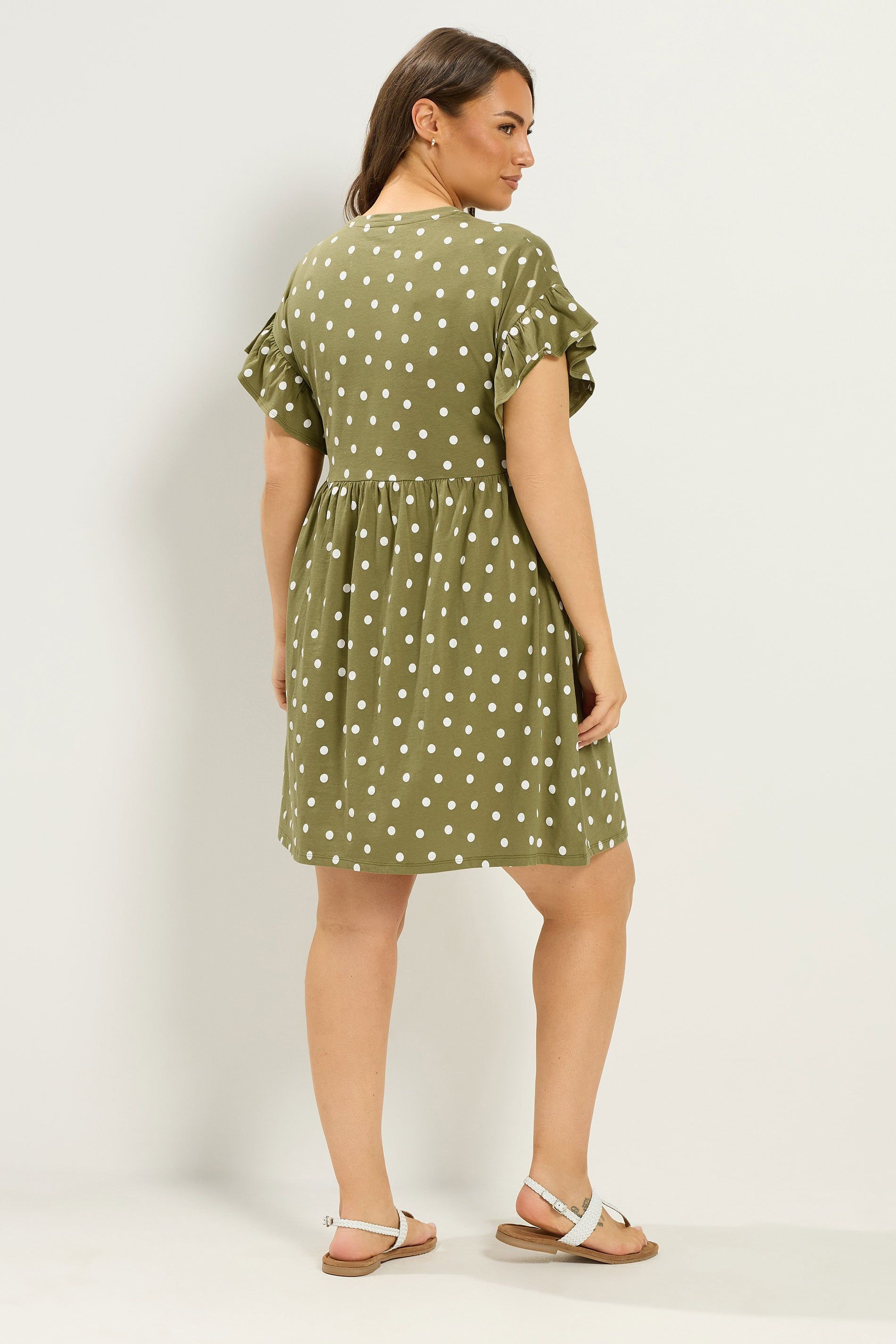 Yours Polka Dot Tunic Dress In Olive