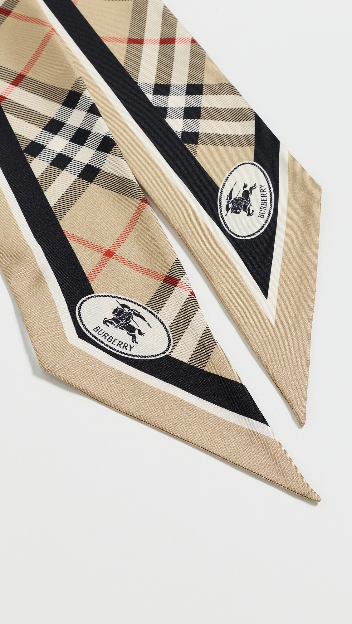 Check Silk Skinny Scarf Sand One Size