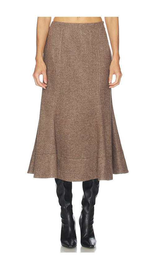 Camila Coelho Sidonia Midi Skirt in Herringbone Taupe. L also in XS