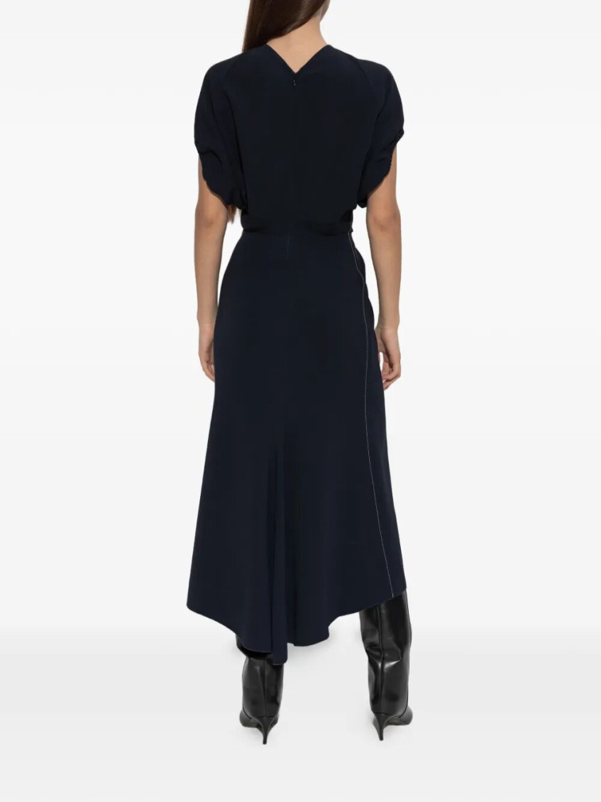 Blouson Detail V-Neck Midi Dress