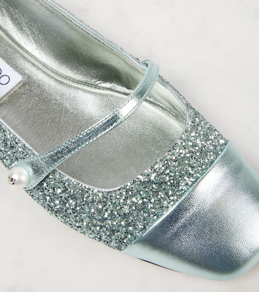 Jimmy Choo Elisa leather-trimmed glitter ballet flats