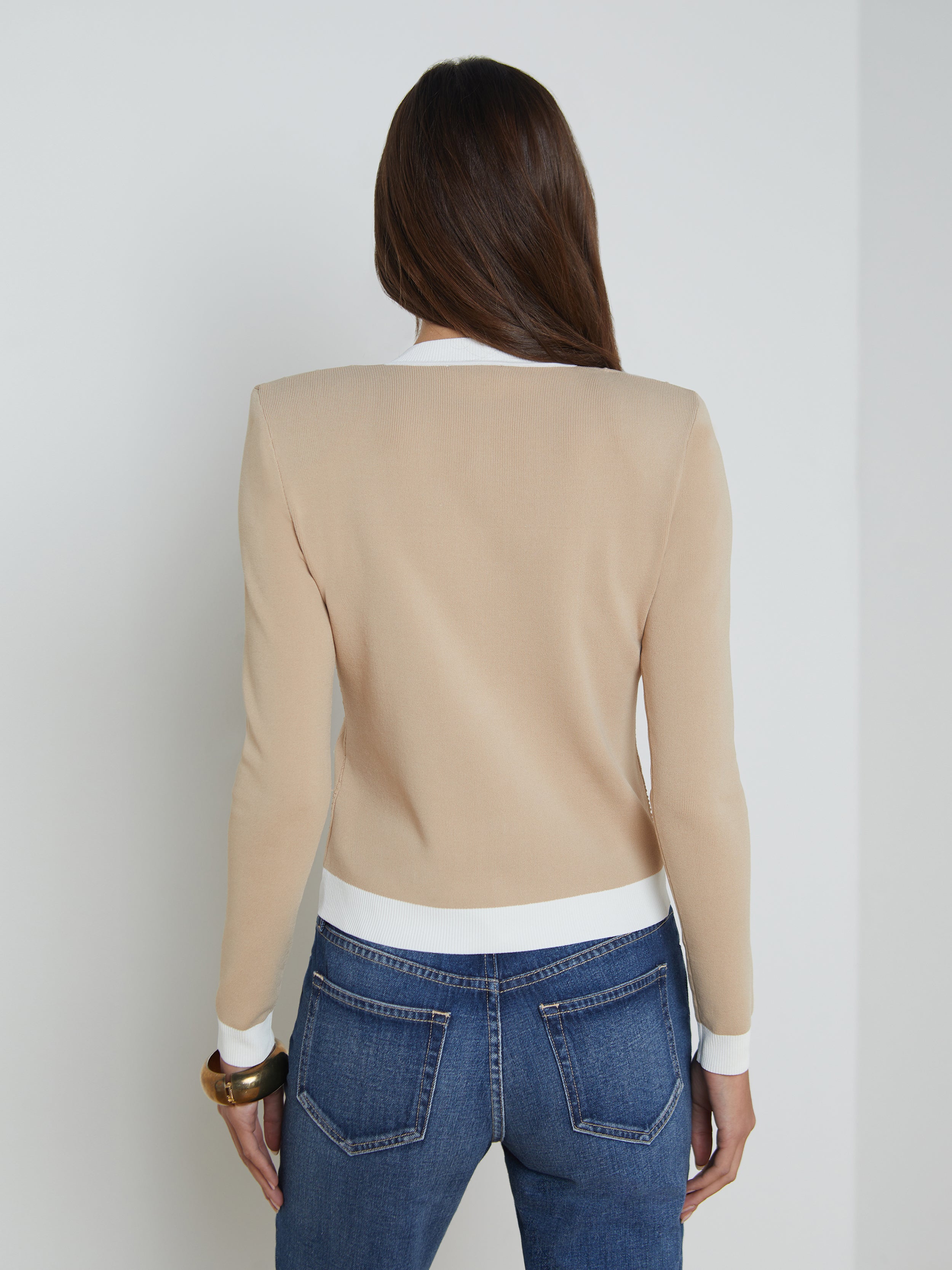 Leon Cardigan In Biscuit/White