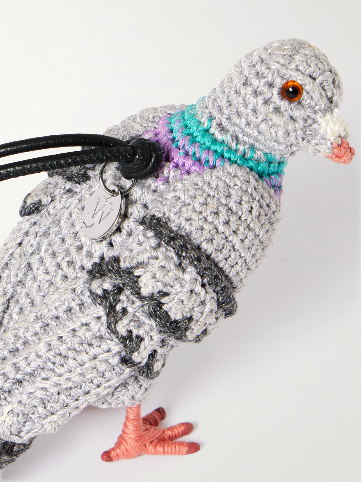 Pigeon Crocheted Cotton And Leather Bag Charm - Multi