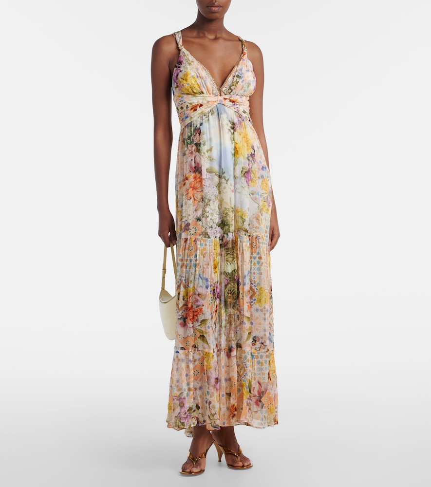 Embellished floral silk maxi dress