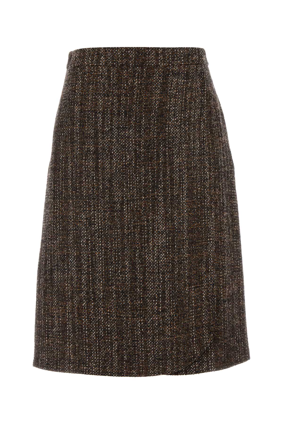 Wool and Alpaca Tweed Skirt — Brown