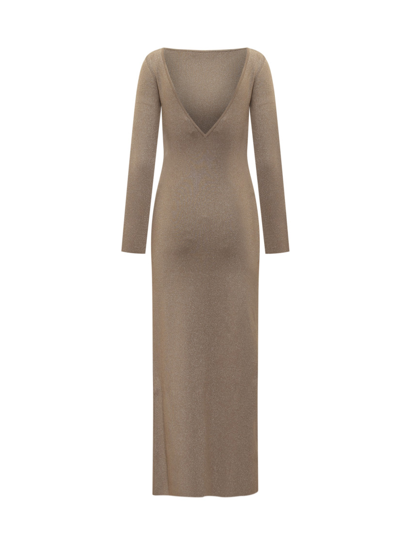 Beige Boat Neck Maxi Dress