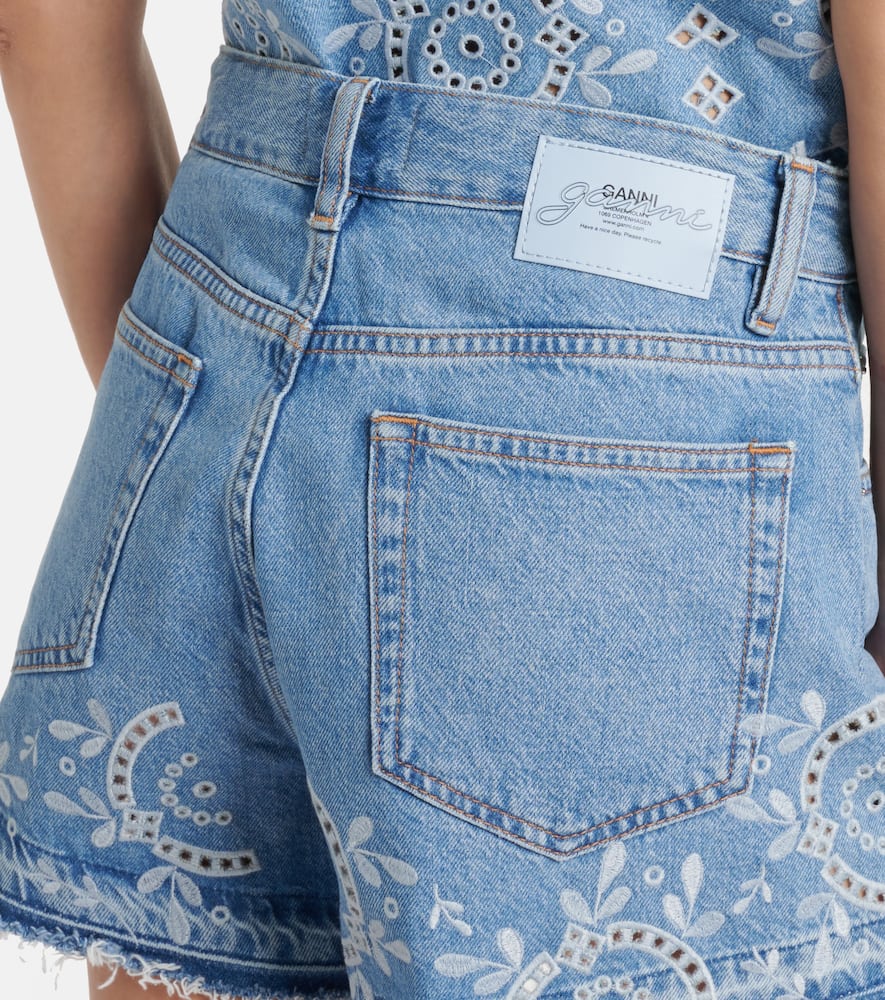 Broderie anglaise denim shorts