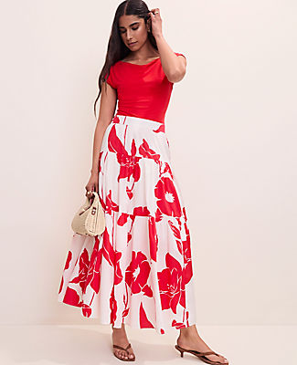 Ann Taylor Floral Tiered Full Skirt