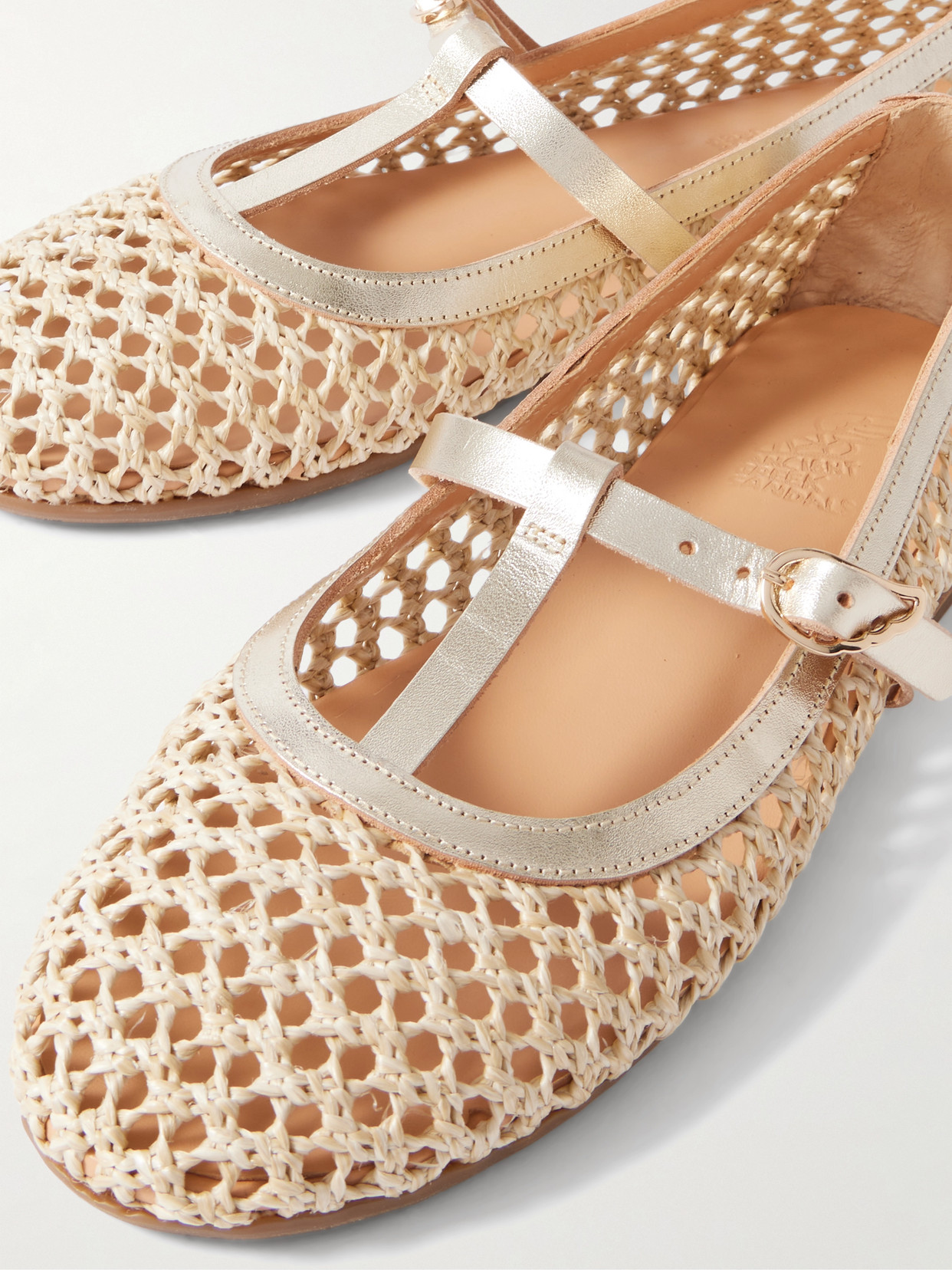 Aerati Metallic Leather-trimmed Woven Raffia Ballet Flats - Cream