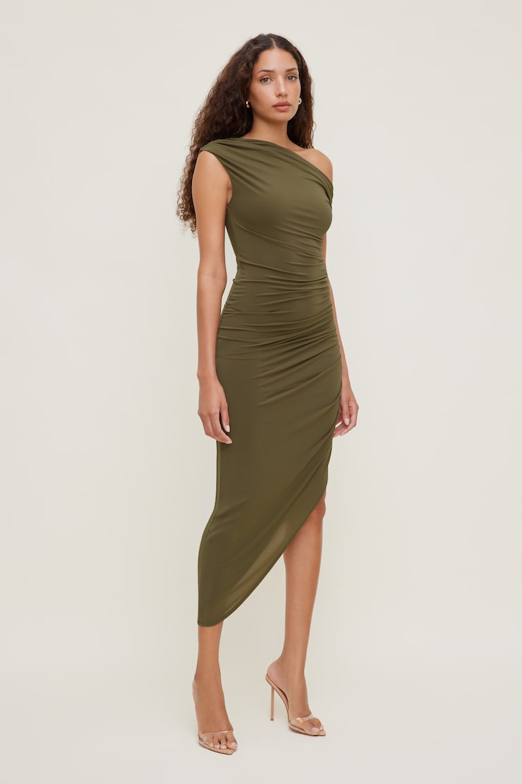 Veronica Asymmetric Midi Dress - Green - Women Clothing