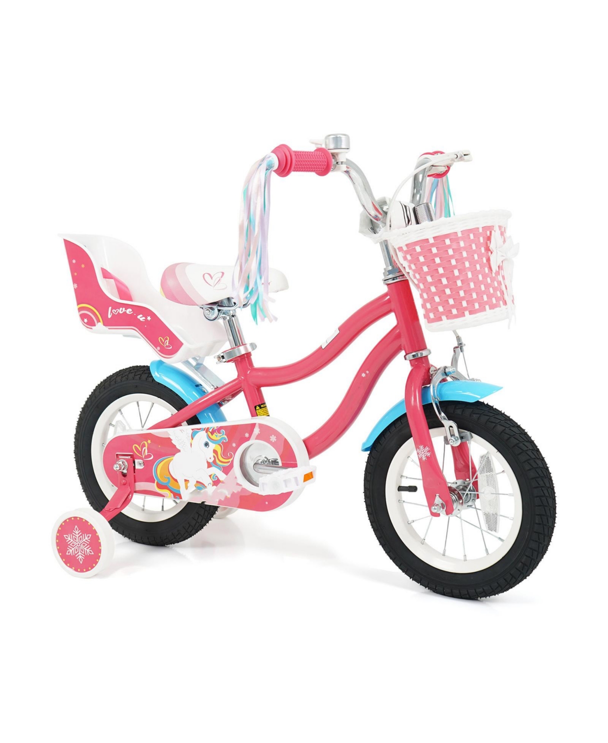 Girls Kids Bike with Doll Seat and Safety Training Wheels - Pink