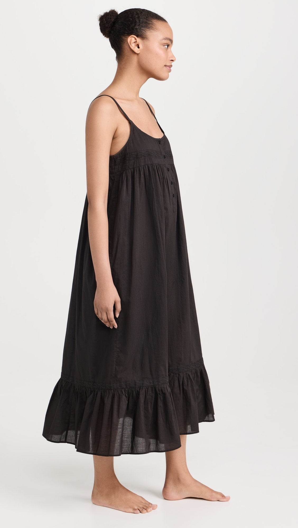 The Eyelet Ruffle Tank Night Dress Black