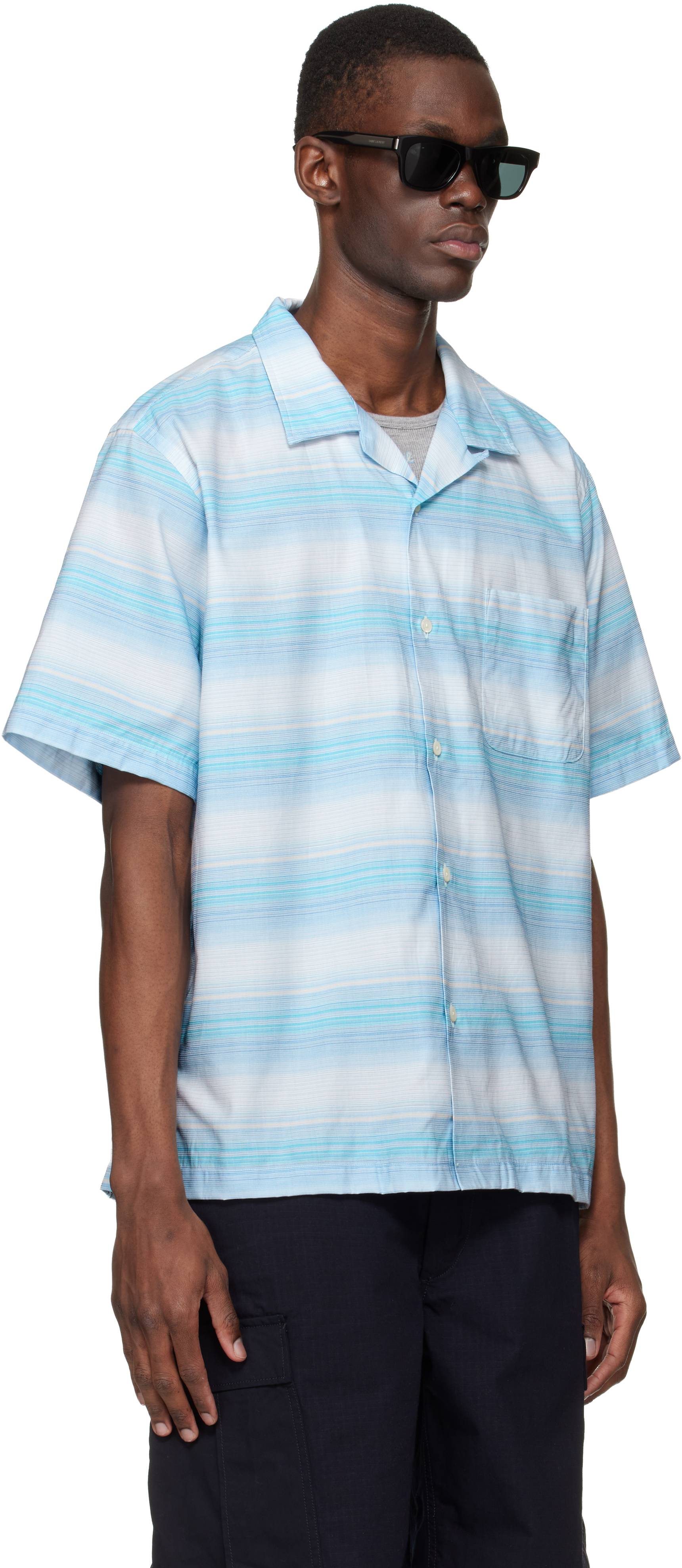 Blue Open Collar Pique S/S Shirt