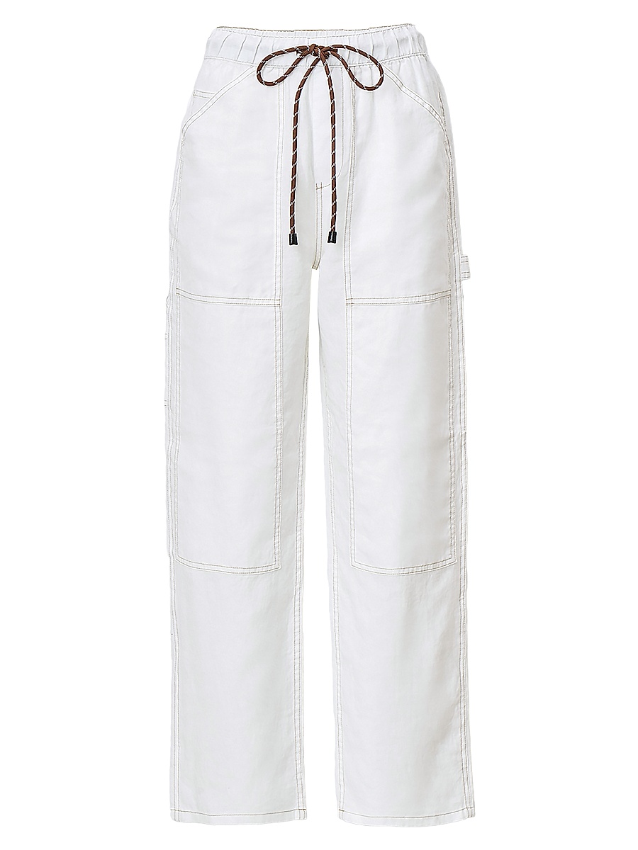 Women's Atlas Linen Straight-Leg Drawstring Pants - White