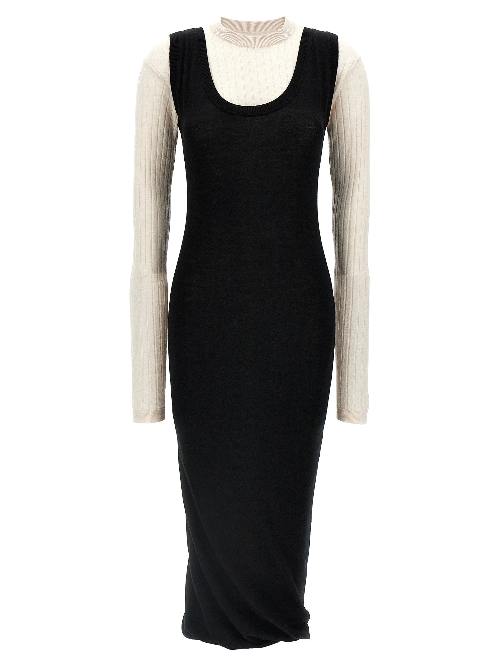 Bicolor Wool Midi Dress — Black
