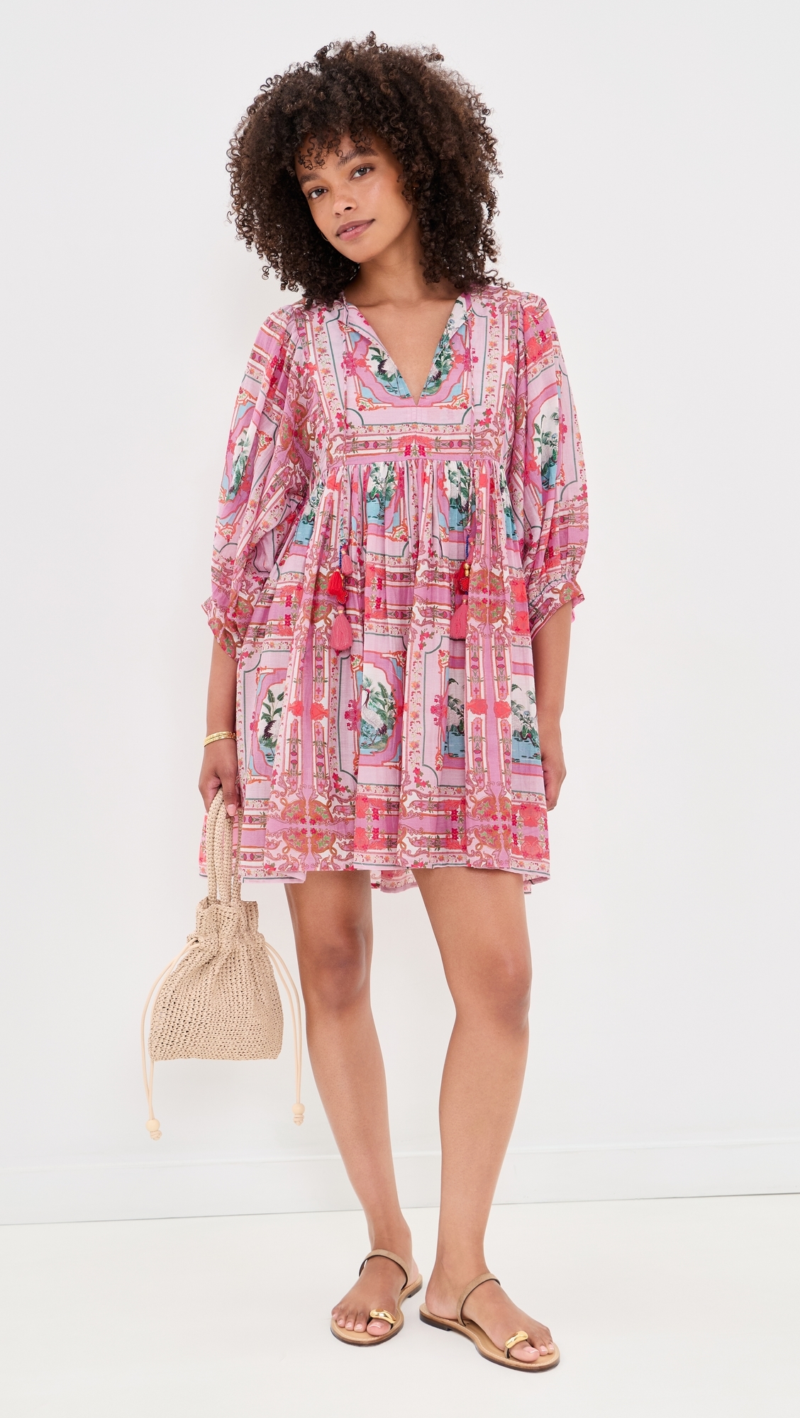 Sylvie Mini Tunic Dress Pink Bird Print