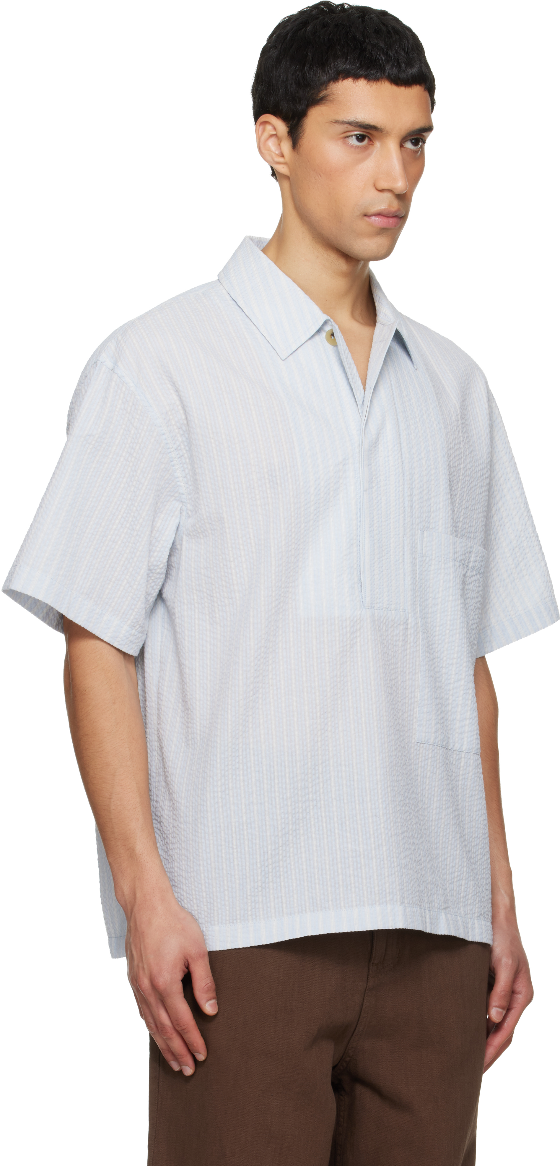 Blue Pullover Seersucker Shirt