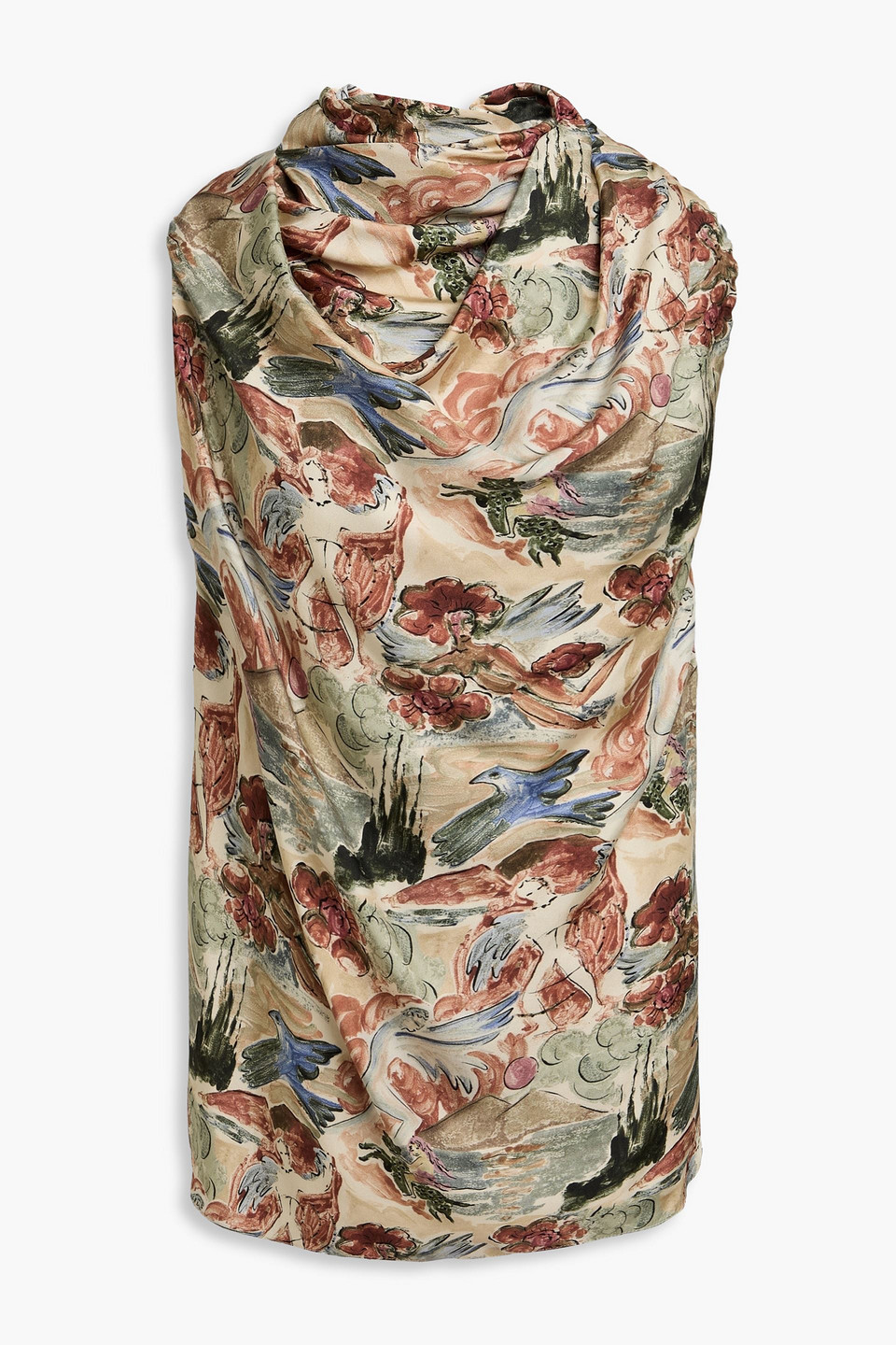 Sleary draped printed silk-twill top - Neutral - FR 36