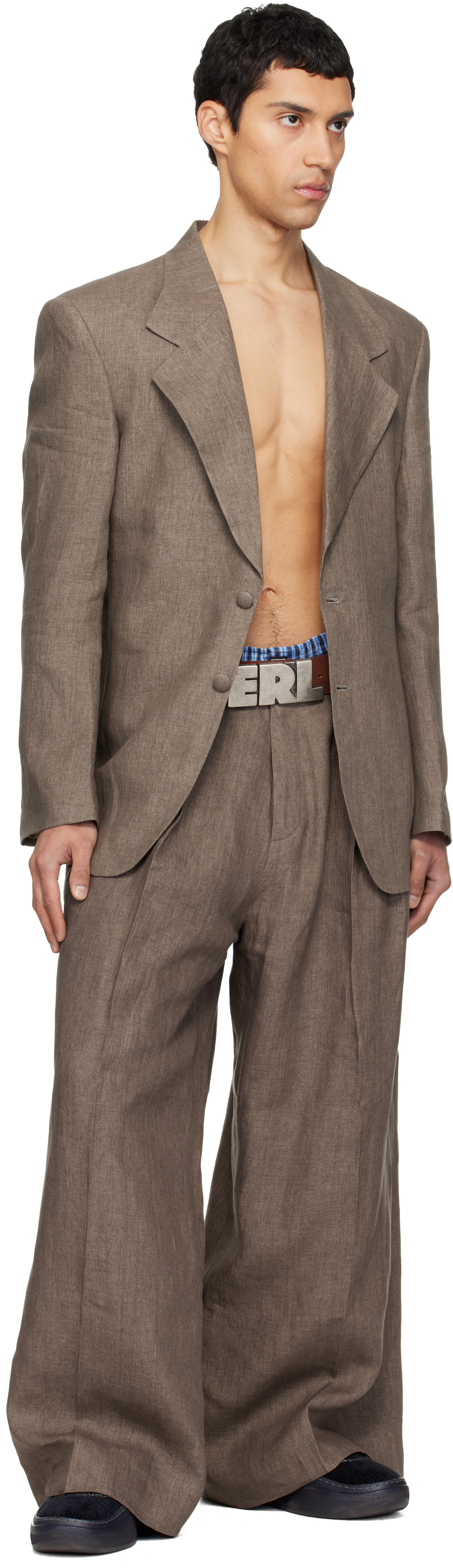 Beige Pleated Suit Trousers