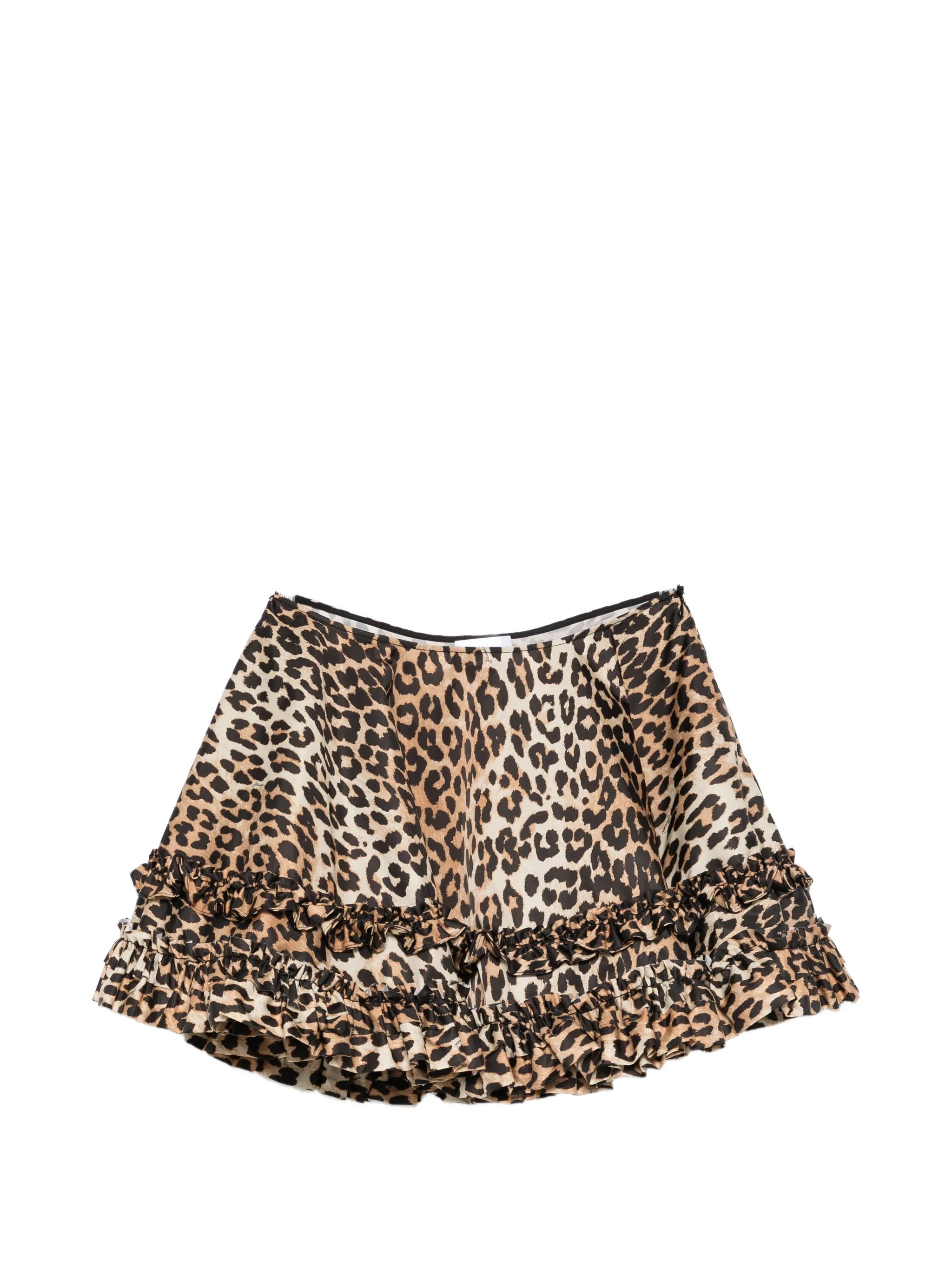 Leopard Print Mini Skirt with Ruffled Hem and Side Zip