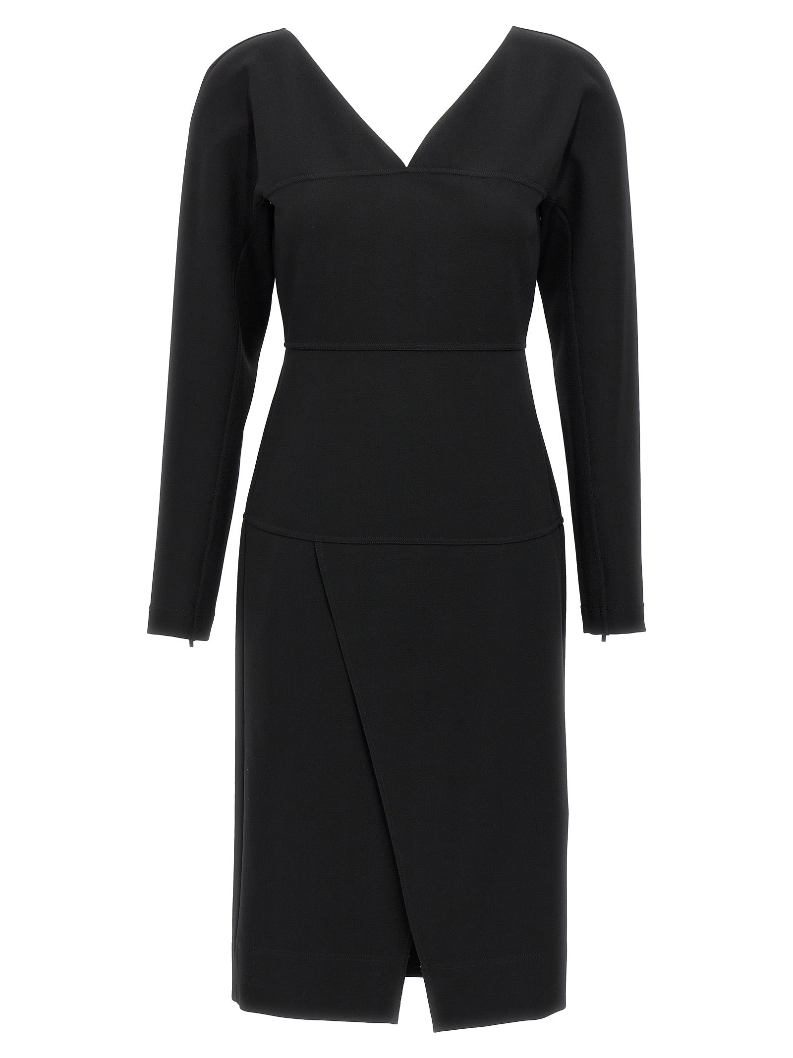 V-Neck Viscose Midi Dress — Black