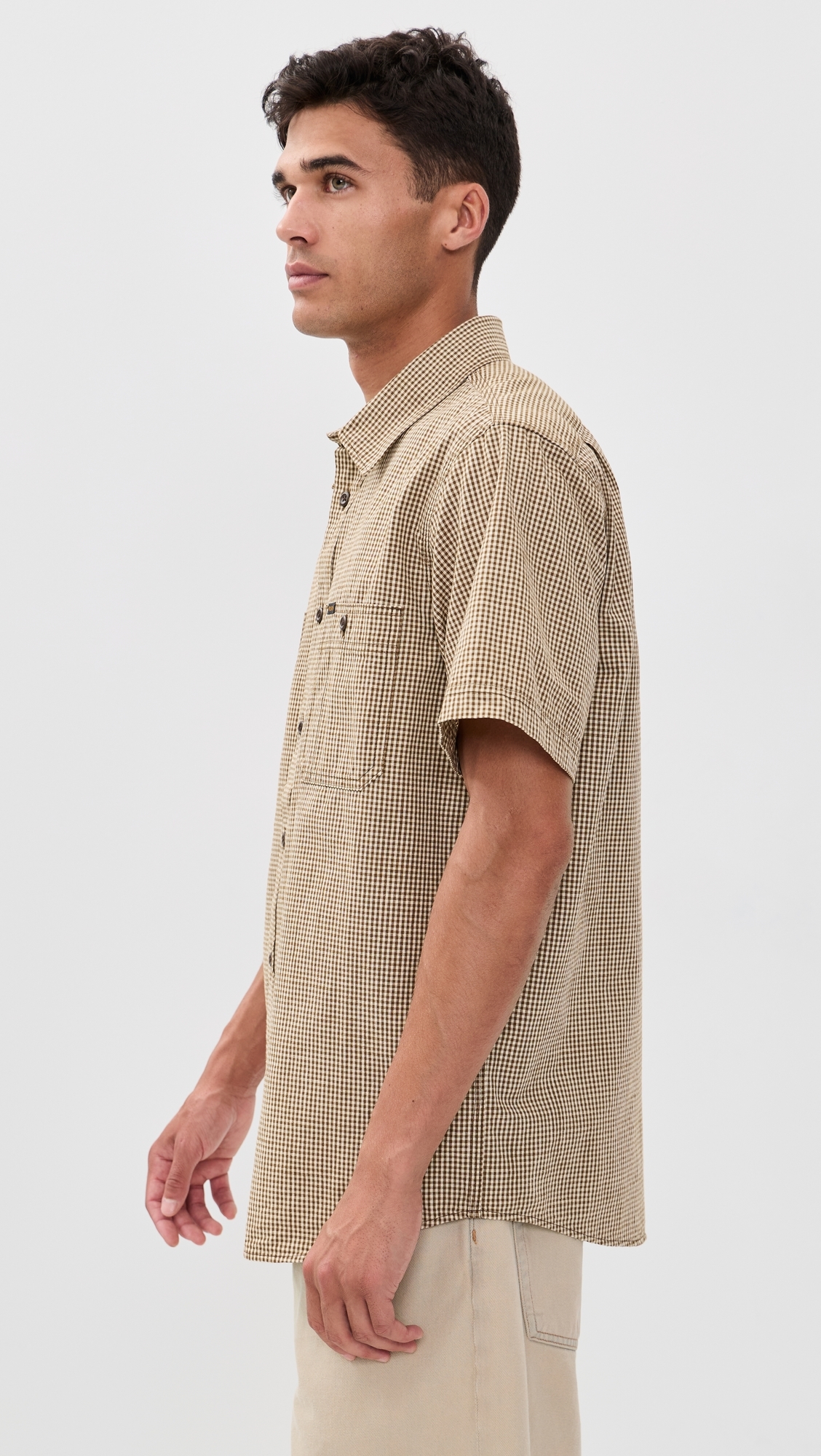 Short Sleeve Chambray Shirt Coffee/Natural Plaid