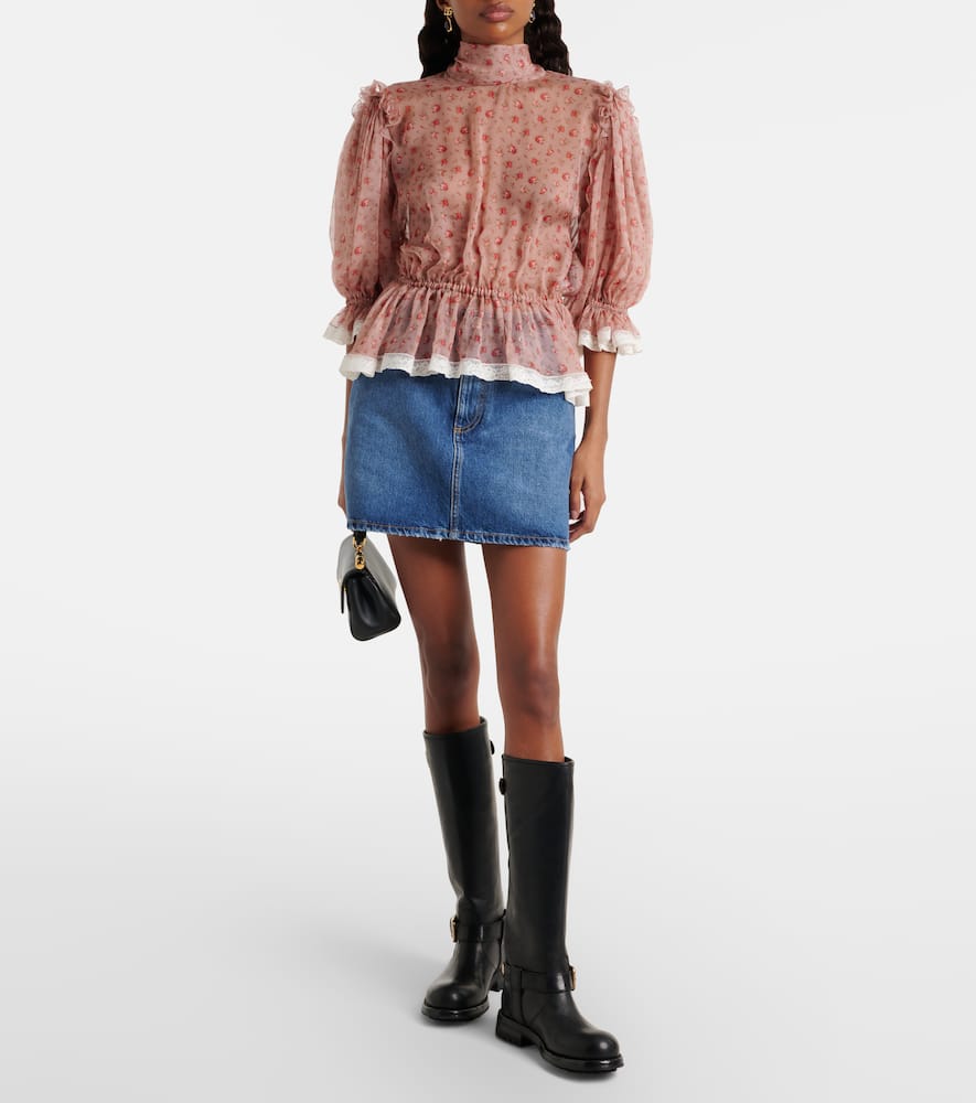 Floral silk and cotton chiffon blouse