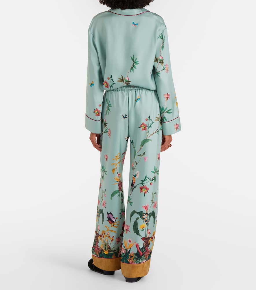Printed silk twill wide-leg pants