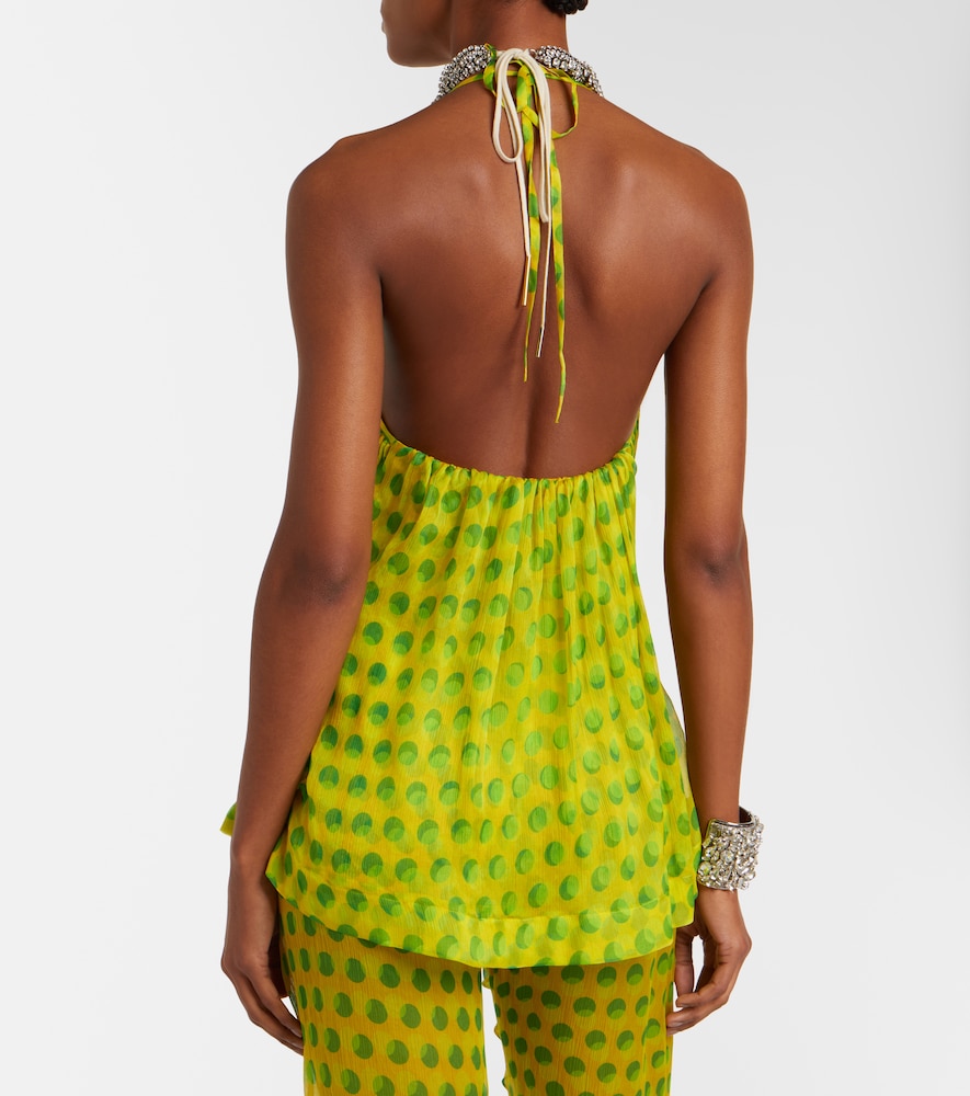 Polka-dot halterneck silk top