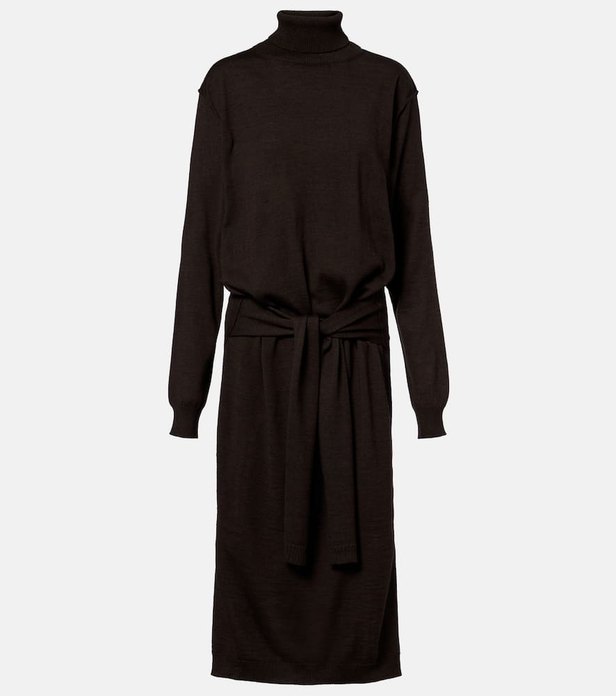 Turtleneck wool-blend midi dress