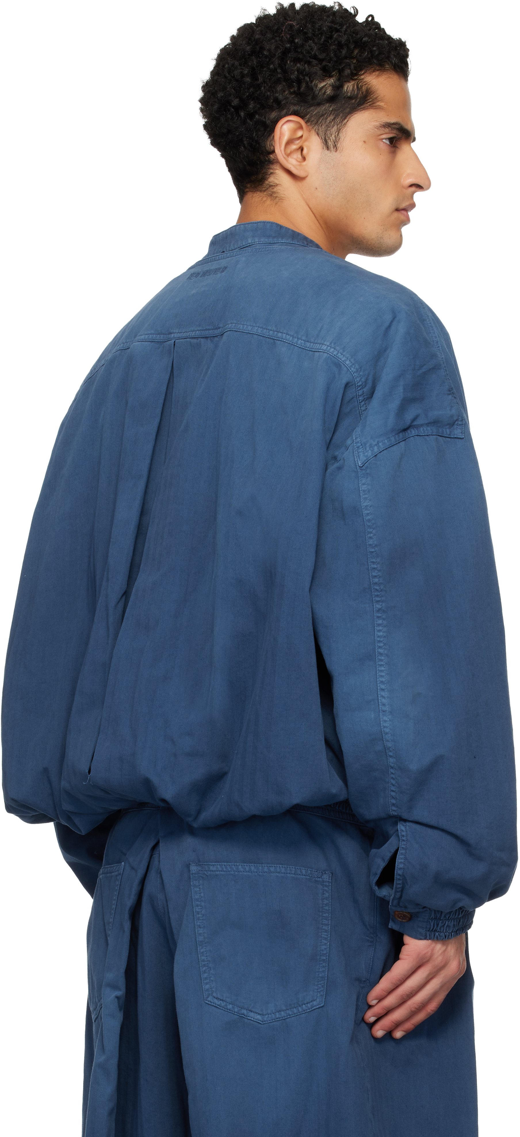 Blue Herringbone Denim Bomber Jacket