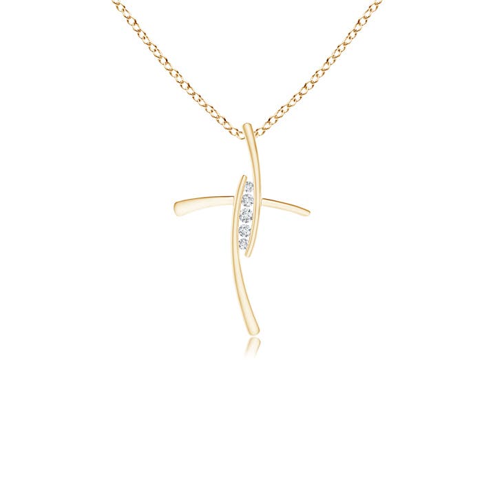 Angara 0.07 Carat Lab-Grown Grooved Five Stone Diamond Bypass Cross Pendant in 18K Yellow Gold