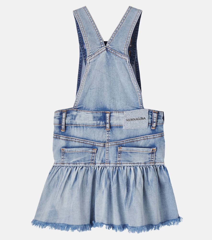 Embellished embroidered denim overalls