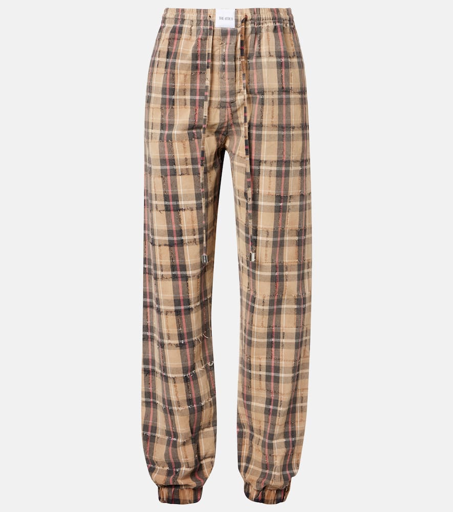 Checked cotton flannel cargo pants