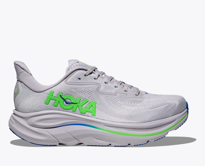 HOKA Men's Clifton 10 Shoes in Ash Grey/Neon Green