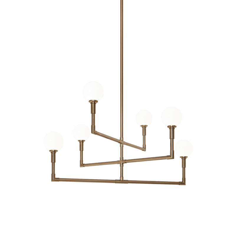 Aged Gold Brass Six Light Chandelier from the Candlestix Collection