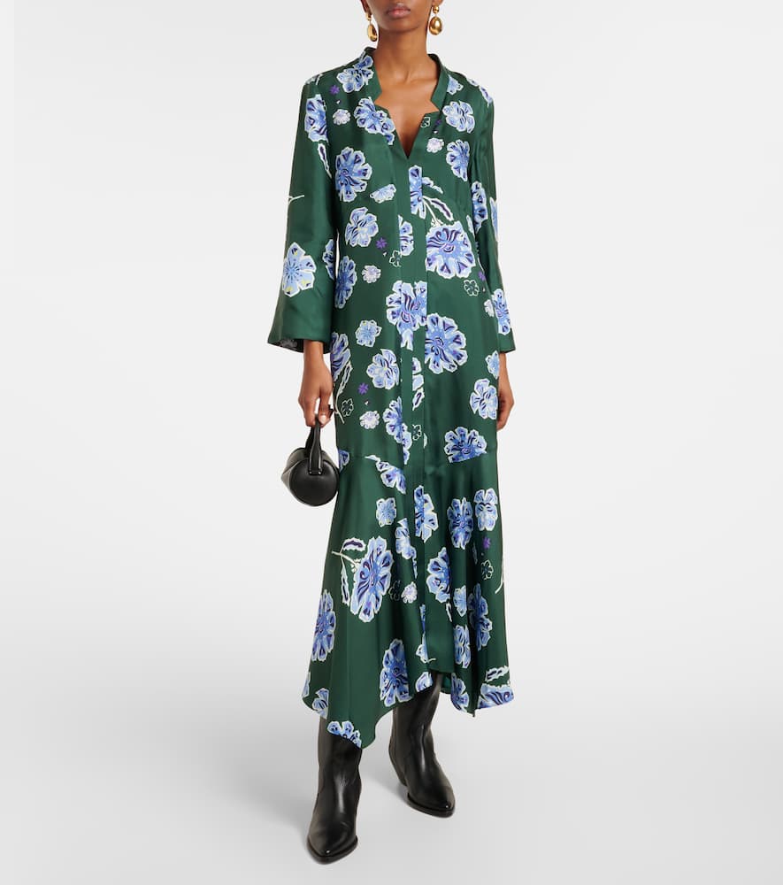 Big Garden floral silk twill midi dress