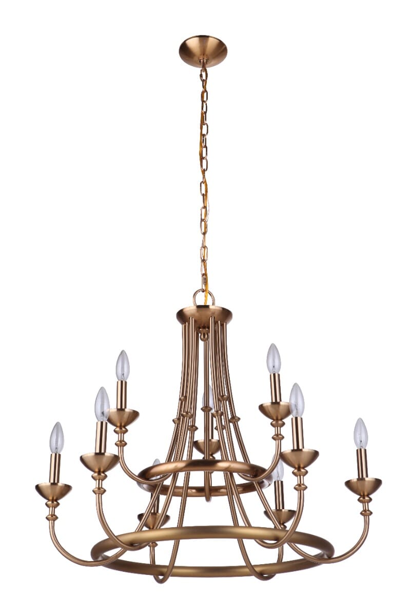 Satin Brass Nine Light Chandelier from the Marlowe Collection