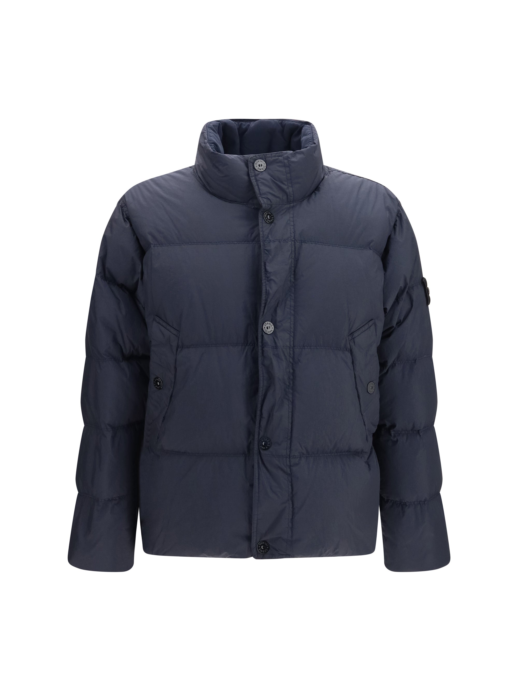 Quilted High-Neck Down Jacket — Navy