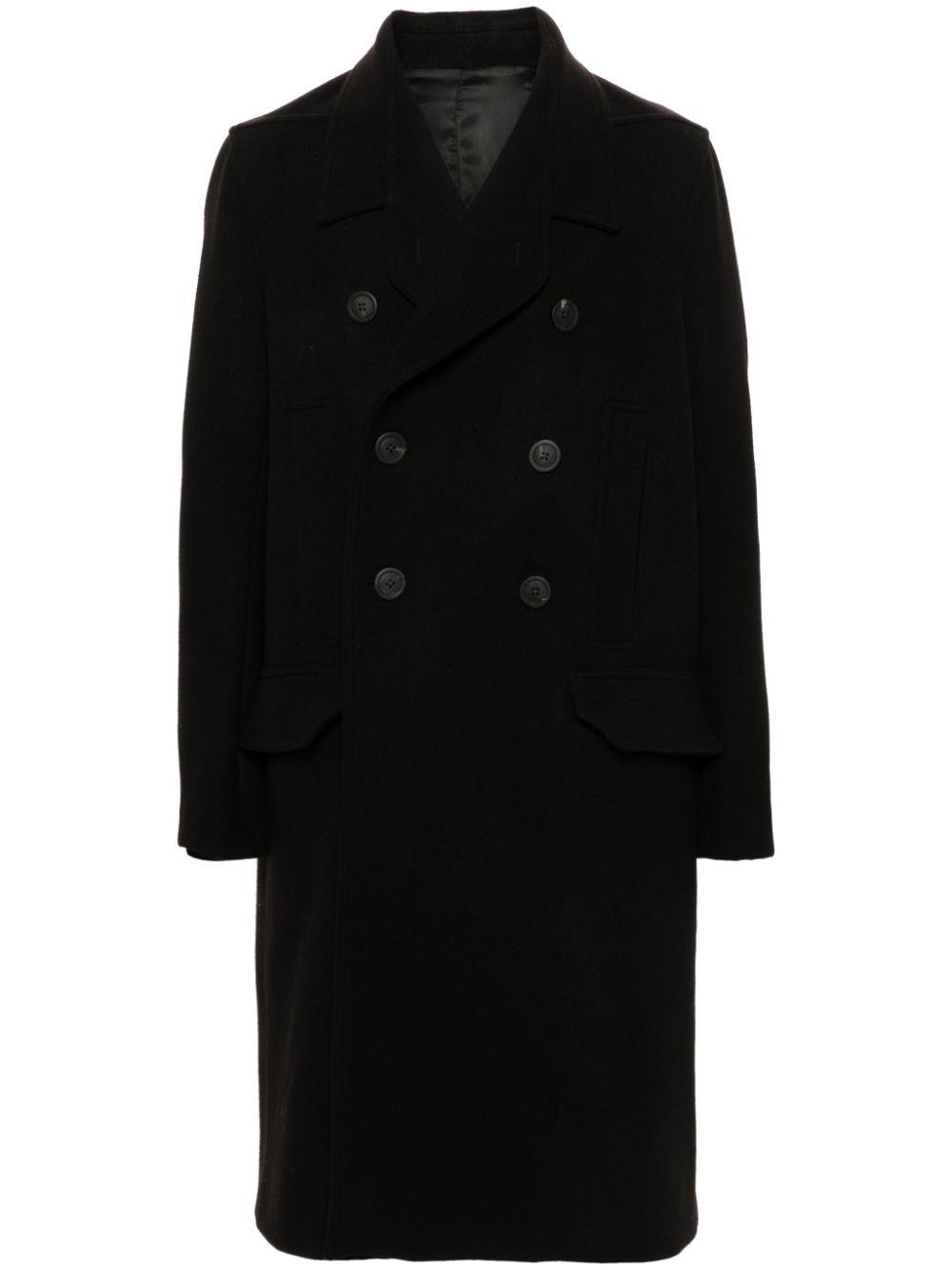 Officer double-breasted long coat - Black