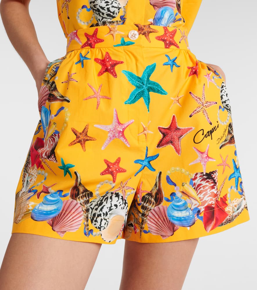 Capri printed high-rise cotton shorts