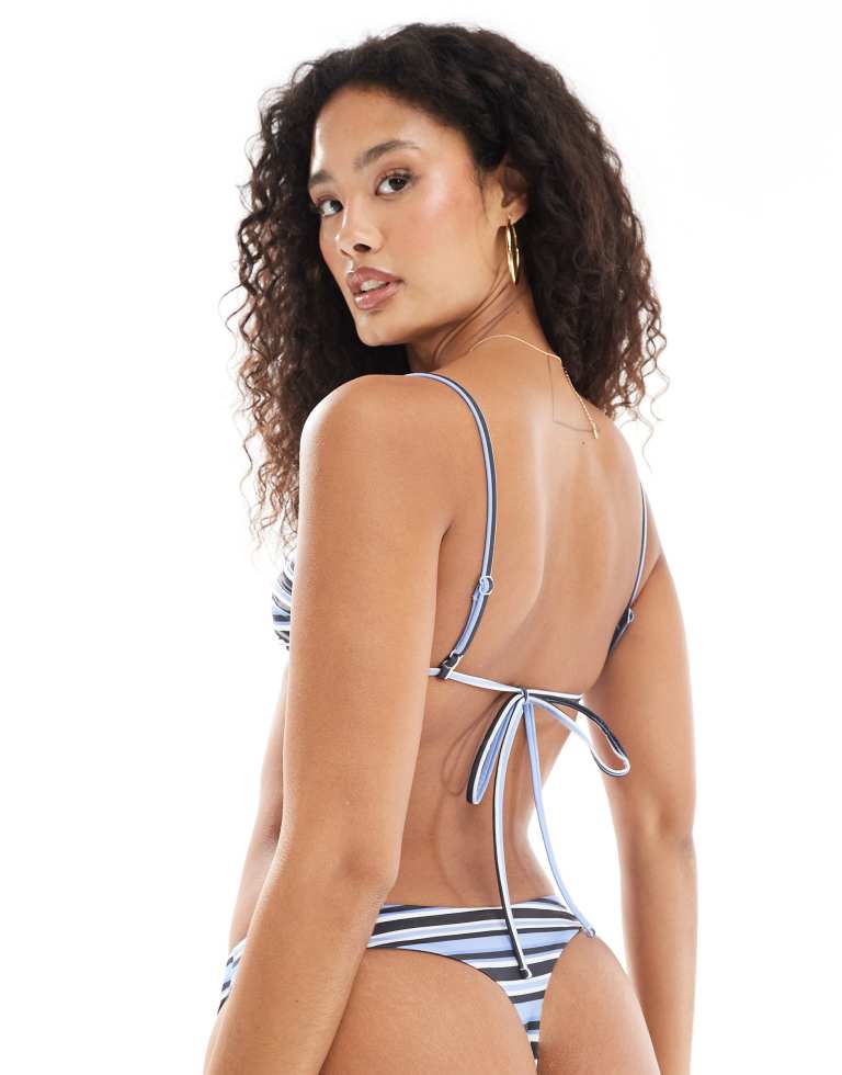 Monki Womens thong bikini bottoms in blue stripe - Sky Blue - X-Large