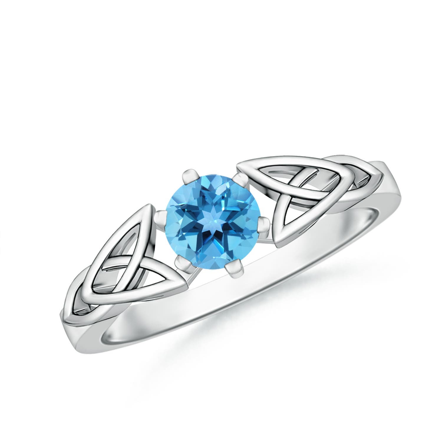 Angara 0.6 Carat Solitaire Round Swiss Blue Topaz Celtic Knot Ring in Platinum