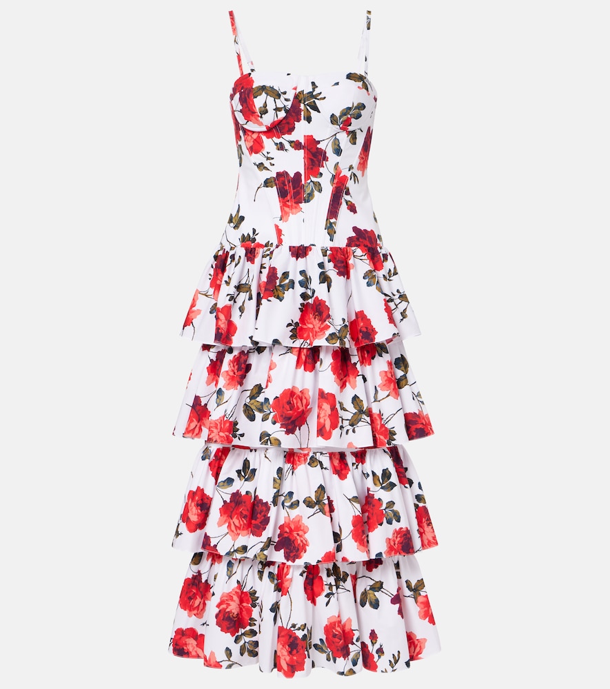 Floral tiered cotton-blend corset dress