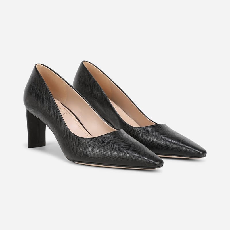 Estee Pump Shoes, Black Embossed Leather